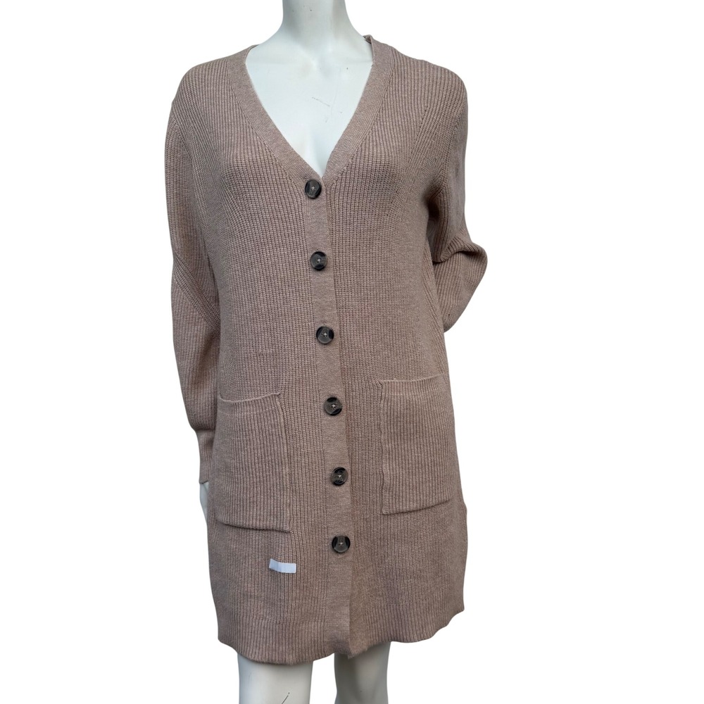 NWT Vero by Veronique Cloutier Long Cardigan Ribbed Knit Neutral Quiet Luxury 1X